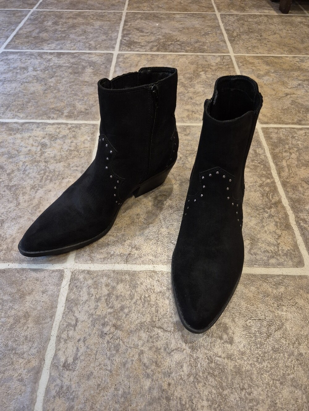 No Boundaries Black Suede Ankle Boots with Stud Accents